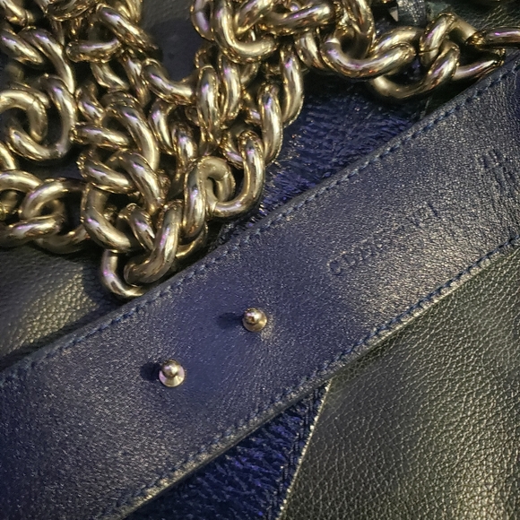 GIANNI VERSACE COUTURE CHAIN & NAVY PATENT LEATHER BELT | RARE |SIZE 90/36 - Picture 6 of 9